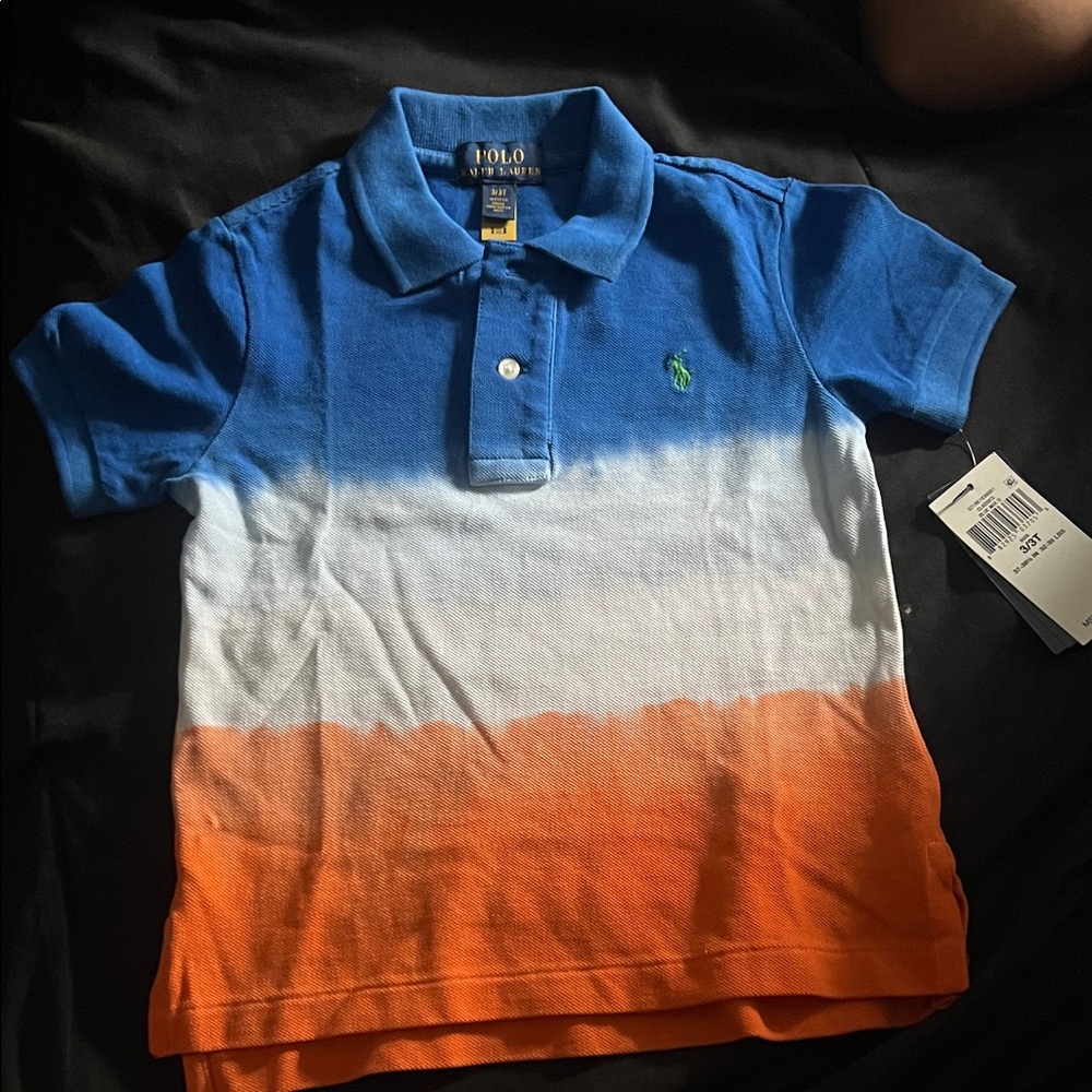 Polo by Ralph Lauren Blue White Orange Dip-Dye Polo